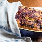 clove spiced buckle with cranberry sauce.