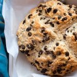 Soda bread made with cake flour, whiskey-soaked raisins, buttermilk, and orange zest.