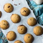 Gluten-free chocolate chip cookies made with chickpea (garbonzo bean) flour, with a slight tang from a little gluten-free miso.