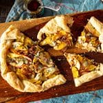 A puff pastry galette of delicata squash, apples, caramelized onions, blue cheese and honey.