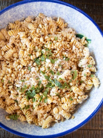 Mexican Street Corn Pasta Salad in a serving bowl.