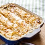 Dauphinoise potatoes in a baking dish.