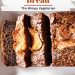 Sliced persimmon bread on a serving platter with text overlay.