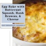 A baking dish of an egg bake with butternut squash and hash browns.