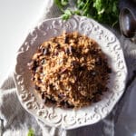A plate of Jamaican rice and red peas.